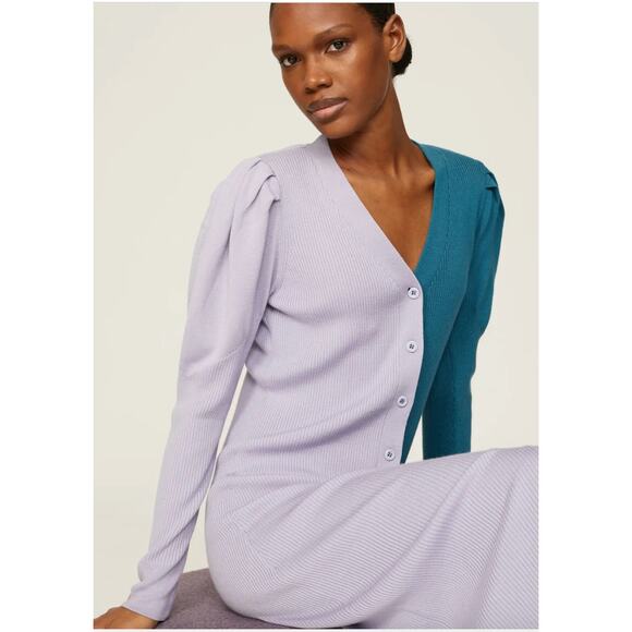 Busayo Dress Women Medium Purple Blue Ribbed‎ Sweater Knit Midi Button Wool - Picture 3 of 11